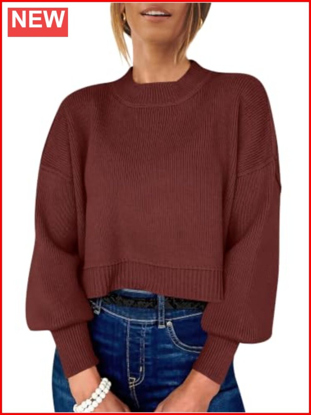 50% Viscose 30% Nylon Crop Sweater Oversized Batwing Sleeve Womens Pullover